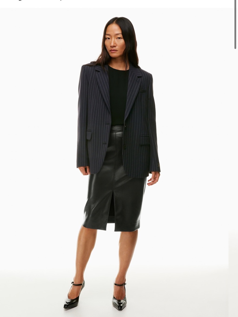 Aritzia Babaton Pegu Vegan Leather Pencil Midi Skirt Sz- 12 Dark Academia Noir